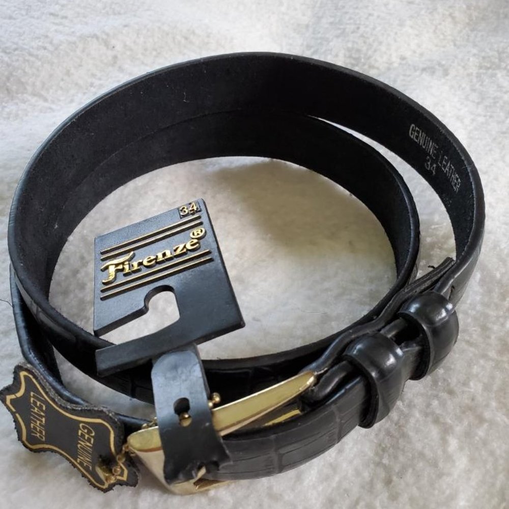 Black Firenze Genuine Leather Belt, Sz 34, NWT
